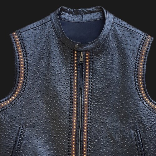 Ostrich Embossed Leather Vest for Bikers. 100 Handcrafted Etsy