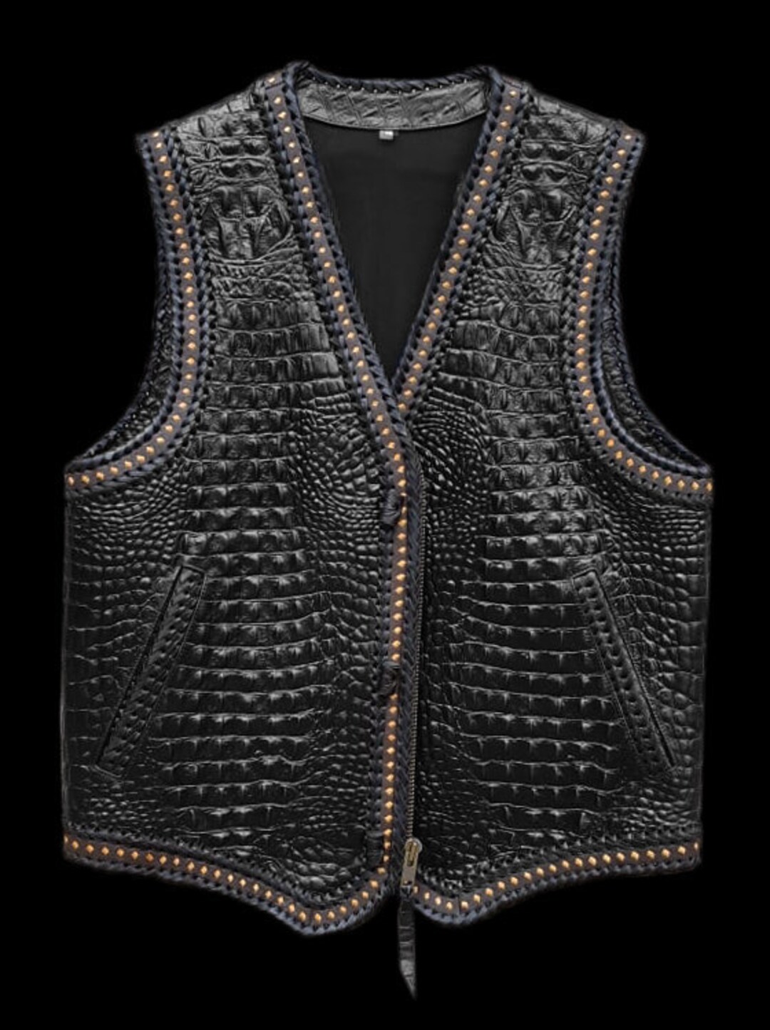 Gator Embossed Leather Vest for Bikers. 100 Handcrafted Vest. Hand Braided. Colors Available. Etsy