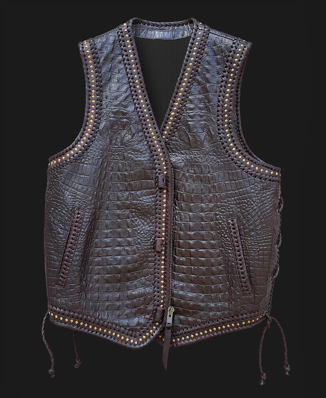 Gator Embossed Leather Vest for Bikers. 100 Handcrafted Vest. Etsy