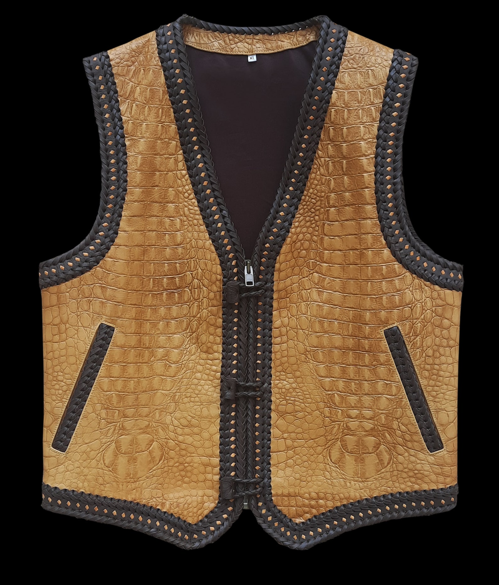 Gator Embossed Leather Vest for Bikers. 100 Handcrafted Vest. Hand