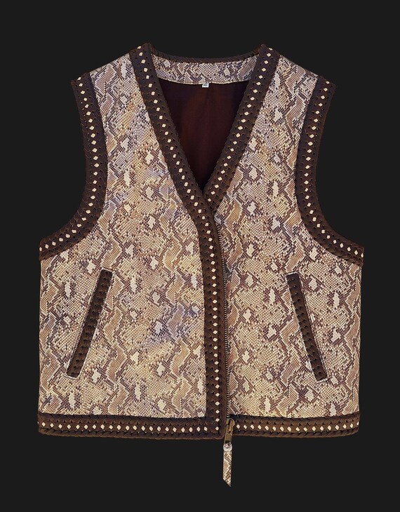 Snake Embossed Leather Vest for Bikers. 100 Handcrafted Vest. Etsy