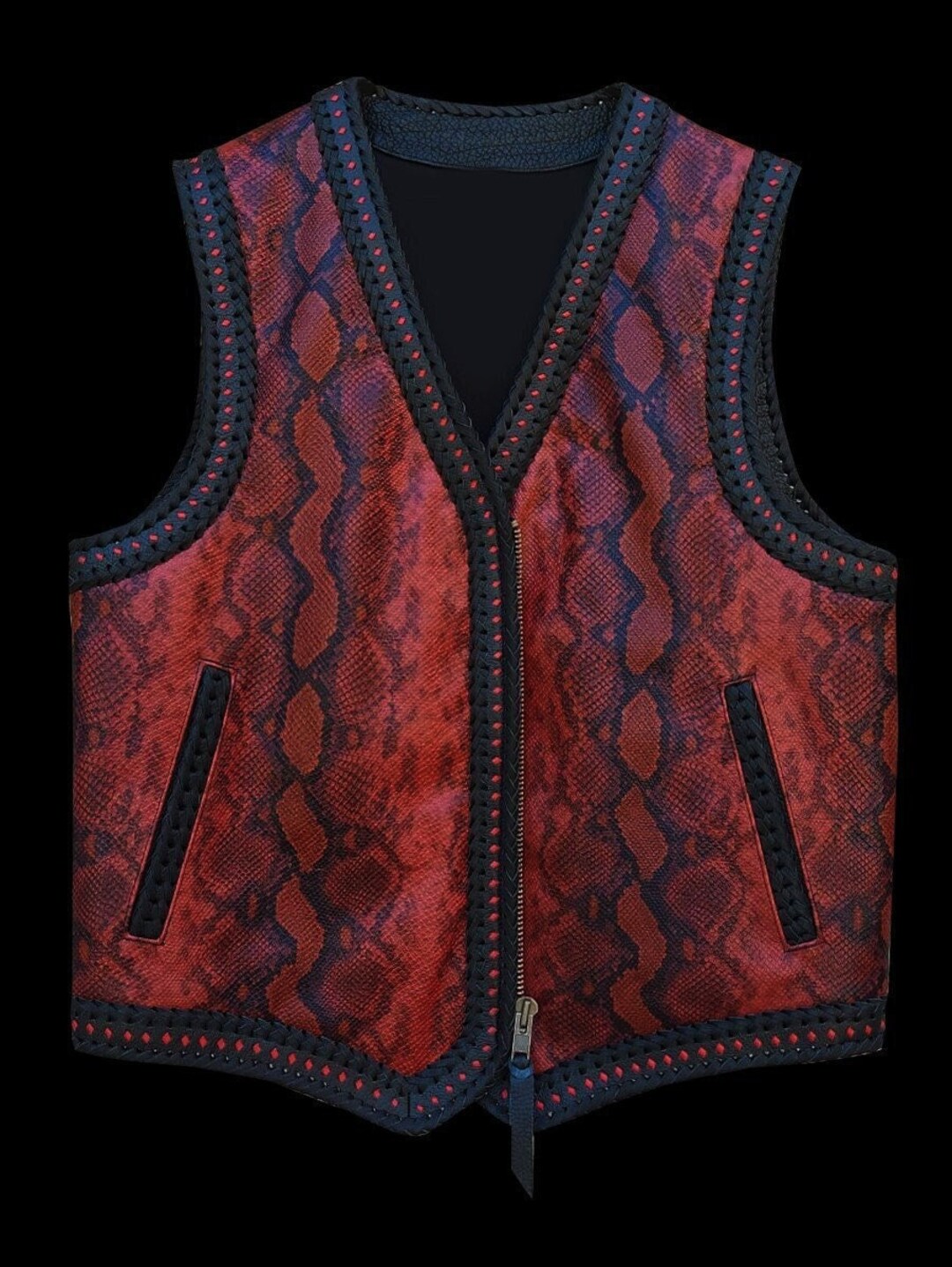 Python Embossed Leather Vest for Bikers. 100 Handcrafted Vest. Hand