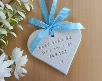 Personalised clay heart, hanging decor, baby gift, newborn gift, keepsake, rustic