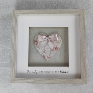 Wooden framed heart, floral decoupage with bow