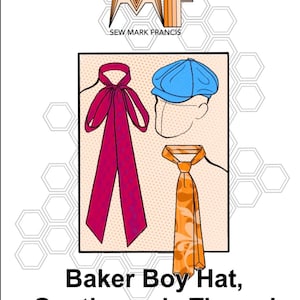 Patrón de costura en PDF de gorro Baker Boy, corbata de caballero y pañuelo Lavallière