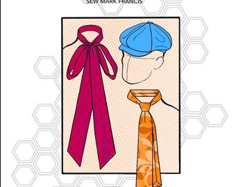 Patrón de costura en PDF de gorro Baker Boy, corbata de caballero y pañuelo Lavallière