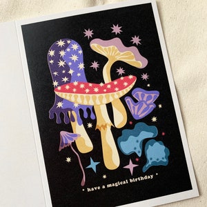 Magical Birthday greetings card, fungi, mushrooms