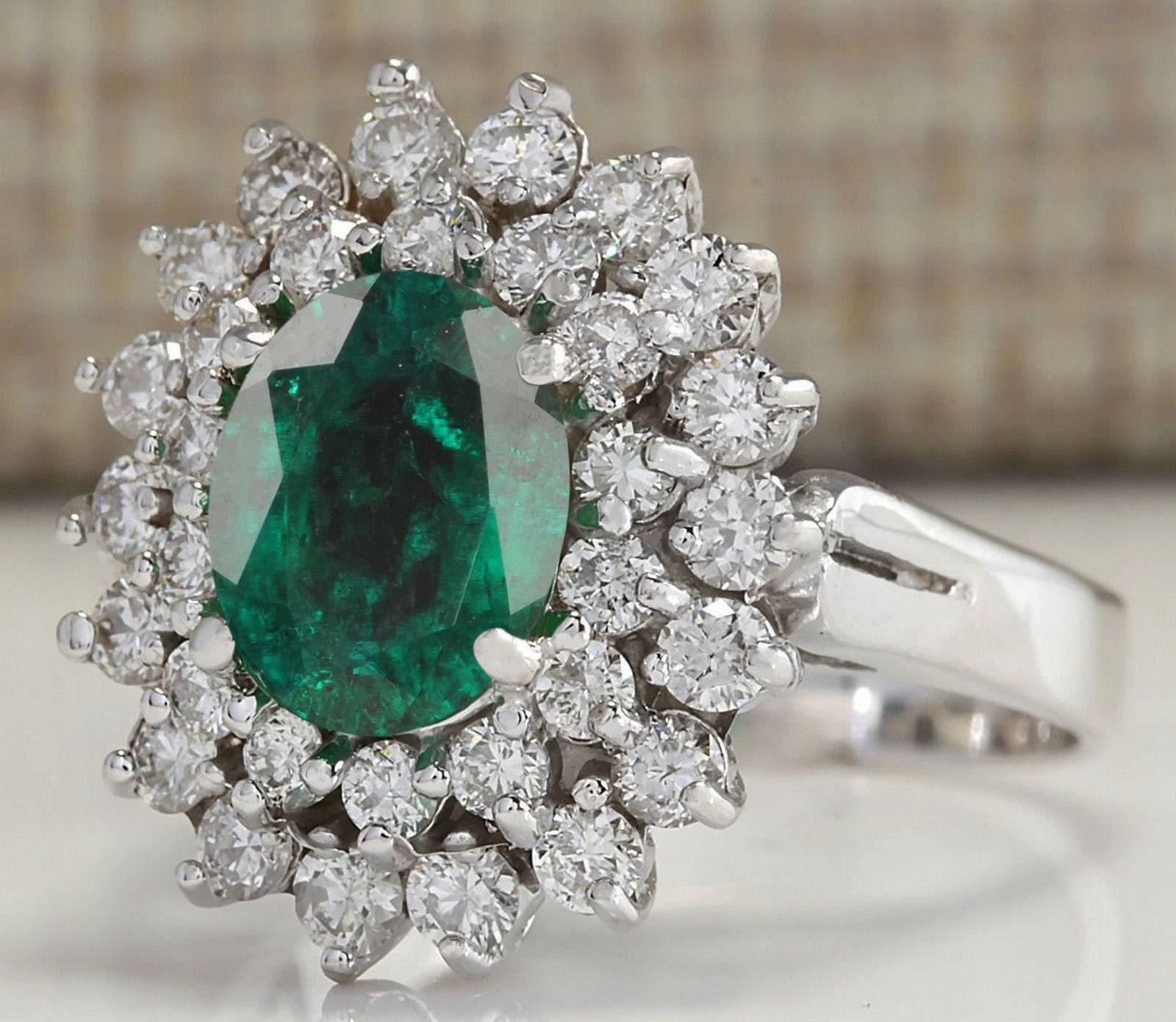 2.00CT Oval Cut Green Diamond Cluster Wedding Anniversary Ring | Etsy