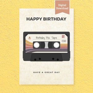 Feliz Cumpleaños Retro Digital Instant Descargar Tarjeta Imprimible / Para él Su Vintage Classic Music Mix 80s 90s Cassette Tape Ecard / PDF JPG