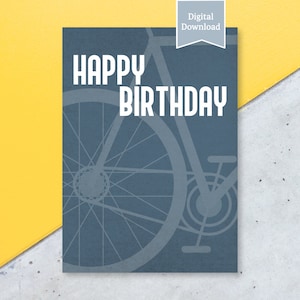 Biking Happy Birthday Digital Instant Download Printable Card | For Him Her Friend Cyclist Bike Bicycle Travel Adventure Ecard | PDF JPG