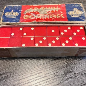 Vintage Rare Crown Dominoes Komplettes Double Six Set - 1950er Jahre - Original Box