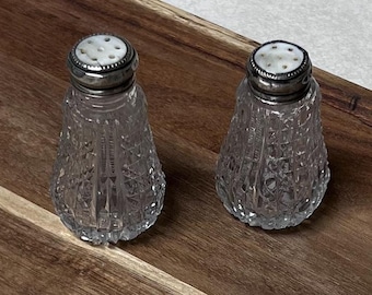 Vintage 1950 Sterling Silver Crystal Salt and Pepper Shakers with Mother of Pearl Screw-On Tops