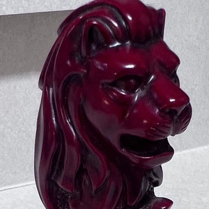 Vintage 7-Inch Red Wood Carved Singapore Merlion Sea Lion Statue - A Symbol of Protection and Prosperity