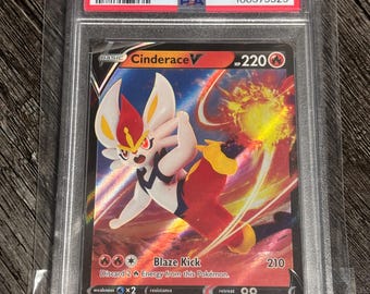 Cinderace V Fusion Strike SWSH PSA 8 Calificación Casi Nueva
