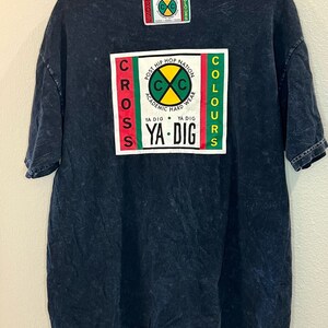 Cross Colours Post Hip Hop Nation Ya Dig Blue Vintage 90s Size L Shirt image 1