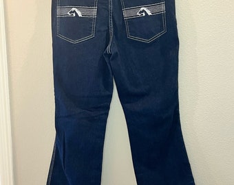 Vintage Jordache 70er 80er Pferdekopf Logo Straight Raw Hem Classic Blue Jeans 28