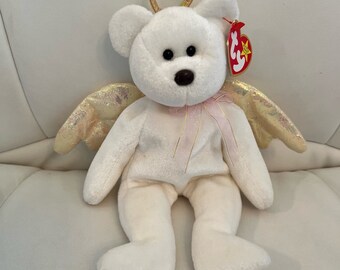 Ty Beanie Baby Halo the Bear 1998 Rare etichette in pensione con naso marrone