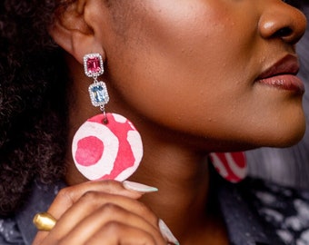 Boucles d'oreilles glamour à imprimés africains / Cadeau pour elle / Boucles d'oreilles pour femme / Boucles d'oreilles élégantes pour une occasion / Boucles d'oreilles faites main / Boucles d'oreilles Adire