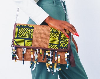 Akwa shoulder bag | Beaded fringe Shoulder bag | Handcrafted Afrochic bag | African print bag | Unique handmade bag |  perfect bag for her