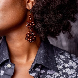 African earrings, Dangling earrings,beaded wood earrings, ethically made earrings, recycled accessories image 3