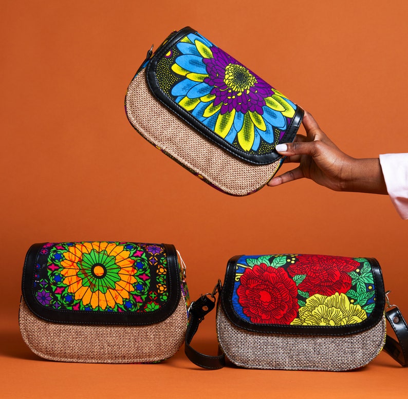 Etsy Designs Awards 2021 Finalist /African crossbody bag/ Wax prints pouch/Stylish African Handbag Women crossbody bags African prints bag Natural- blue (top)