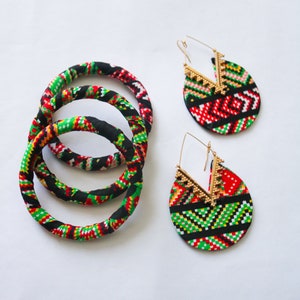 Matching Earrings and bangle set Stylish African prints matching set for her amazing gift for her 3bangles+earring set