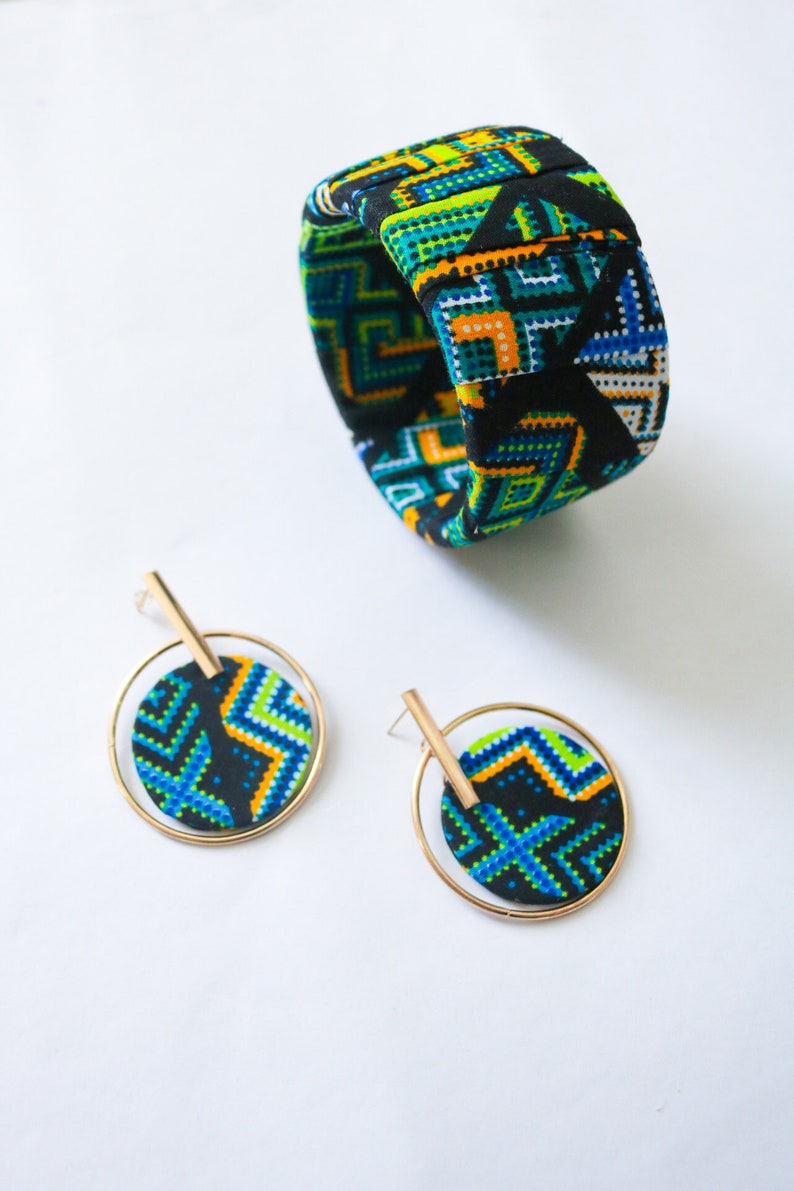 Matching Earrings and bangle set Stylish African prints matching set for her amazing gift for her Green set