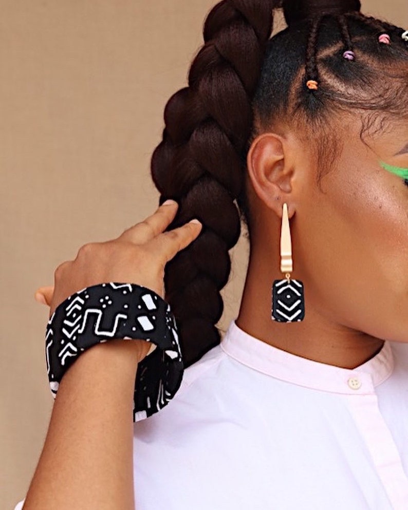 Passende Ohrringe und Armreif im Set Stilvolle afrikanische Drucke passende Set für sie tolles Geschenk für sie Bild 5