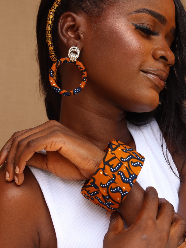 Passende Ohrringe und Armreif im Set Stilvolle afrikanische Drucke passende Set für sie tolles Geschenk für sie Bild 6
