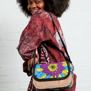 Etsy Designs Awards 2021 Finalist /African crossbody bag/ Wax prints pouch/Stylish African Handbag Women crossbody bags African prints bag Natural- purple-blue