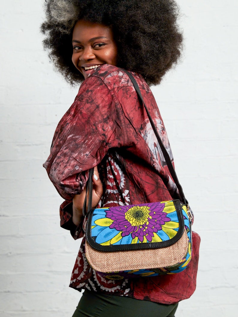 Etsy Designs Awards 2021 Finalist /African crossbody bag/ Wax prints pouch/Stylish African Handbag Women crossbody bags African prints bag Natural- purple-blue