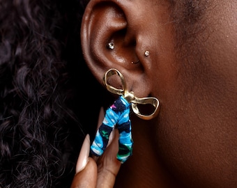Handmade African Print Bow Earrings: Lightweight Colorful Jewelry