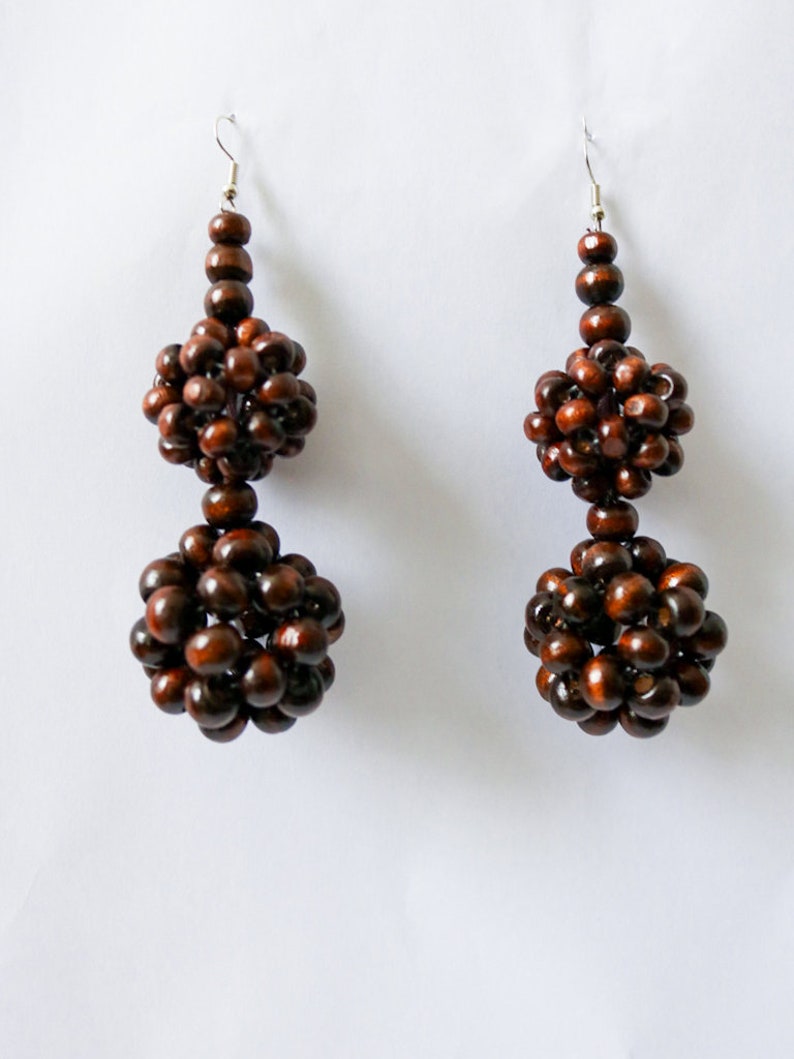 African earrings, Dangling earrings,beaded wood earrings, ethically made earrings, recycled accessories image 6