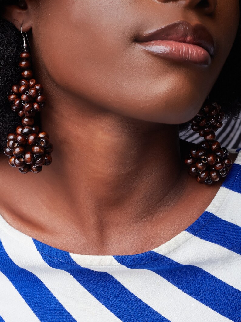 African earrings, Dangling earrings,beaded wood earrings, ethically made earrings, recycled accessories image 2