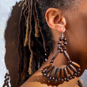 African earrings, Dangling earrings,beaded wood earrings, ethically made earrings, recycled accessories image 4