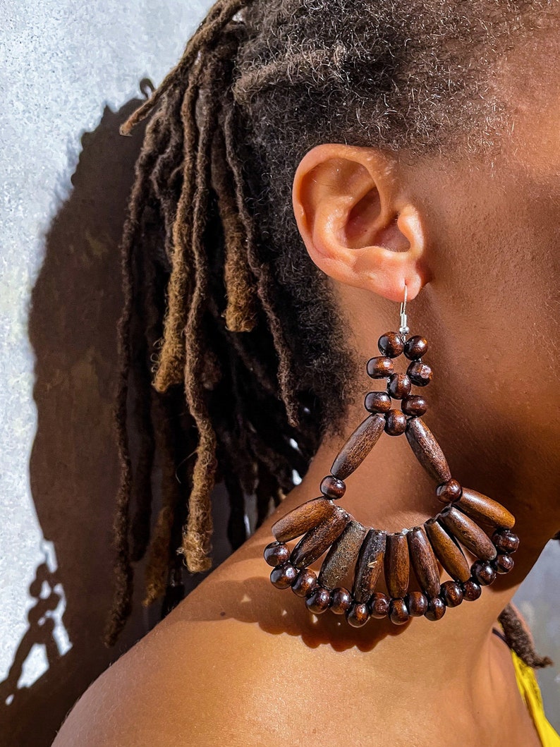 African earrings, Dangling earrings,beaded wood earrings, ethically made earrings, recycled accessories image 4
