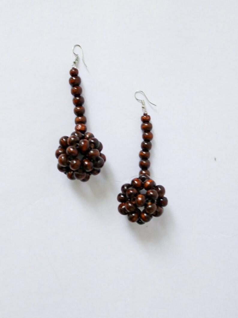 African earrings, Dangling earrings,beaded wood earrings, ethically made earrings, recycled accessories image 5