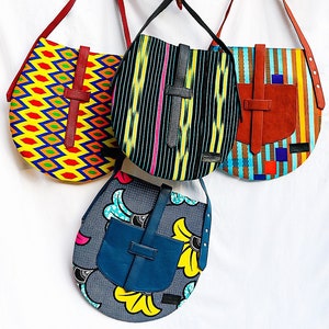 Akoa handcrafted African prints bag Statement wax print bag Stylish work bag Oval shaped handbag Sturdy shoulder bag for women image 4