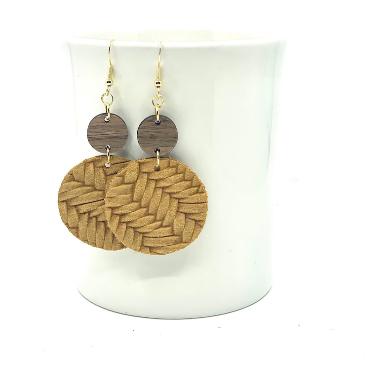earrings gifts for her Leather Dangle Earrings wood earrings colorful earrings suede leather braided Multiple colors