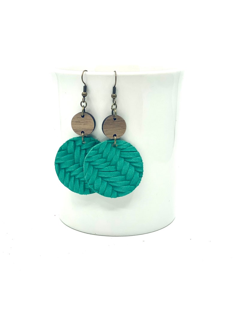 earrings gifts for her Leather Dangle Earrings wood earrings colorful earrings suede leather braided Multiple colors