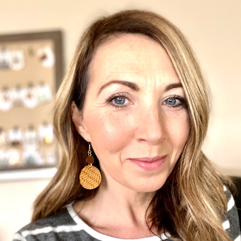 earrings gifts for her Leather Dangle Earrings wood earrings colorful earrings suede leather braided Multiple colors