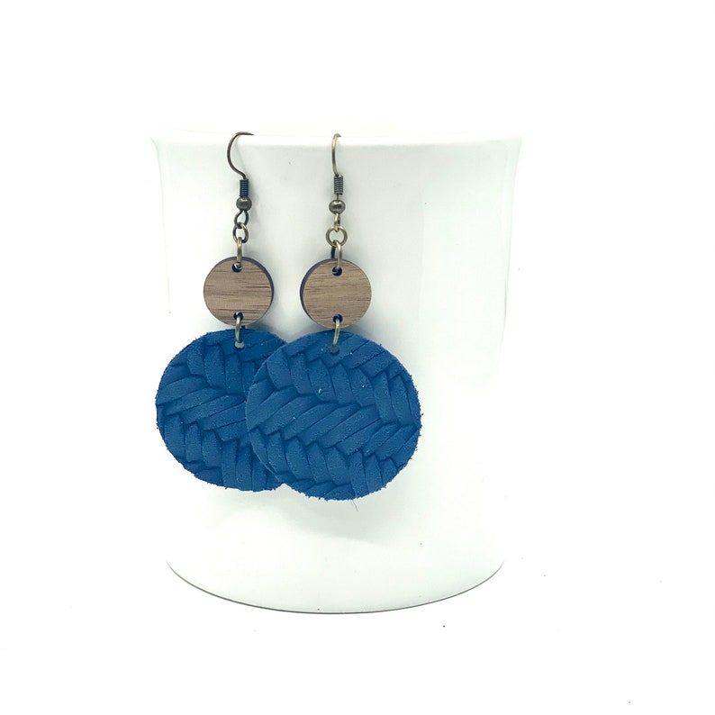 earrings gifts for her Leather Dangle Earrings wood earrings colorful earrings suede leather braided Multiple colors