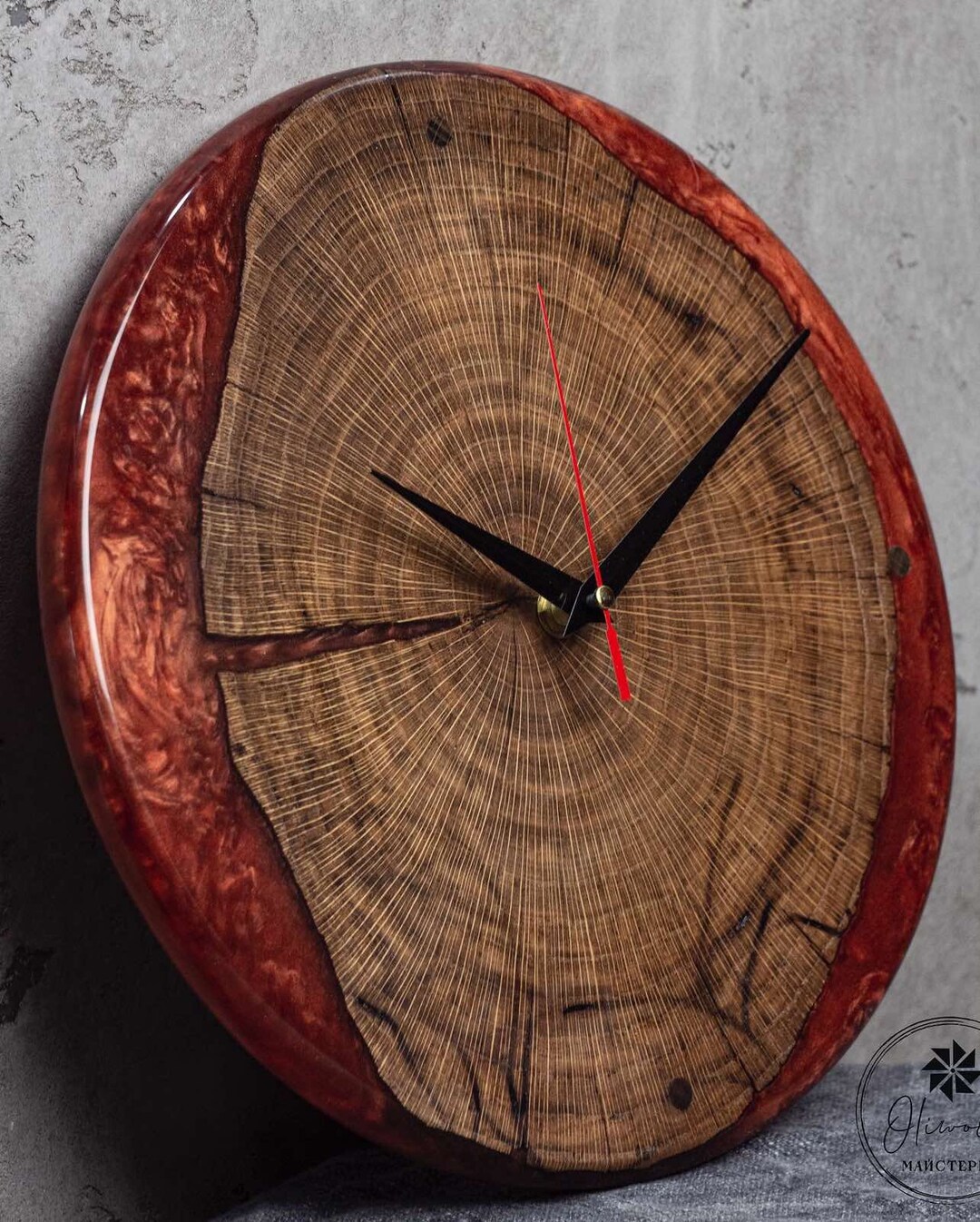 Wooden Oak Wall Clock Kitchen Red Large Wall Clock for Wall Etsy