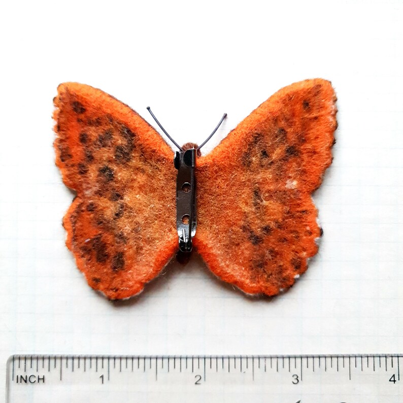 Bright Silver-washed Fritillary butterfly brooch is made in needlefelting technique Realistic natural colors of wings.