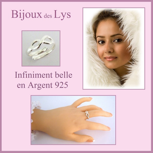 Bague INFINI  en ARGENT MASSIF - Bague Promesse, Bague Eternité, Bague Amitié, Meilleures Amies - Bague réglable