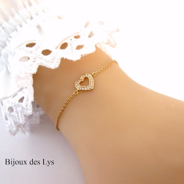 Bracelet petit COEUR Plaqué OR 750/1000 et Oxyde de ZIRCONIUM – Bijou minimaliste