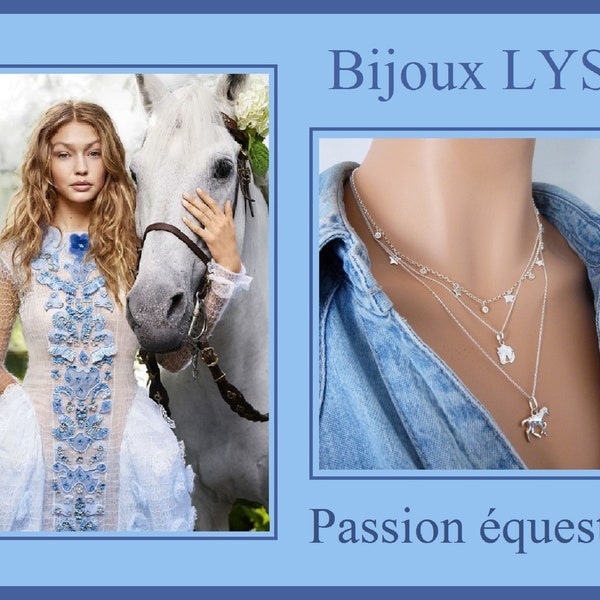 Collier ARGENT 925 Pendentif CHEVAL – Bijou équestre Argent massif – Collier pendentif équitation empilable