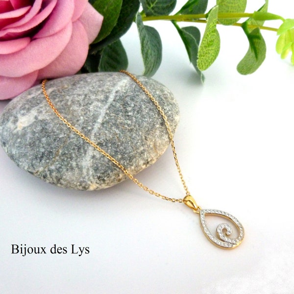 Collier Pendentif Goutte Plaqué Or et Oxydes de Zirconium - Bijou empilable