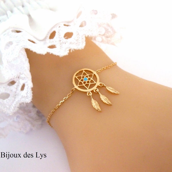 Bracelet Attrape-rêves Plaqué OR 750/1000 – Style Bohème – Bijou style amérindien