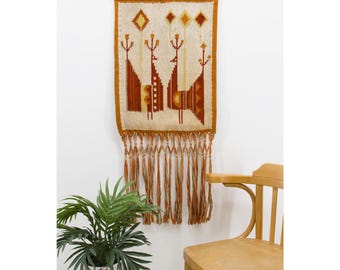Original 70s Wall Hanging • As Seen In Stranger Things • Retro Boho Woven Wool Tapestry • 1980s Prop Style